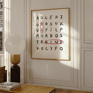 Be Kind Word Search Poster Subtle Positive Quote Wall Art Pencil Sketch Word Puzzle Style Uplifting Decor Digital Download 1 Print