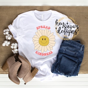 Spread Kindness Daisy PNG for Sublimation, Screenprint, Bubble Letters, Smile, Retro