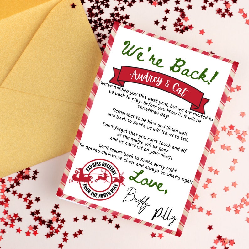 Editable Elf Back Letter We're Back Note Digital Downloadable