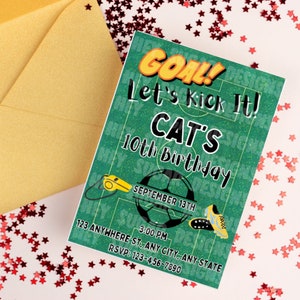 Let&#39;s Kick It Soccer Printable Birthday Invitations