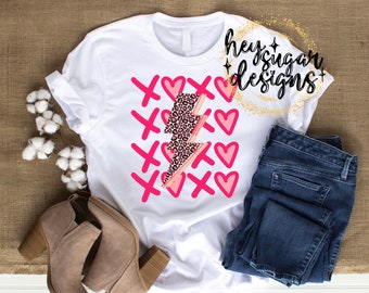 XOXO Kramar och kyssar PNG för sublimering | Screentryck | DTF | Alla hjärtans dag | Alla hjärtans dag | Hjärta | Rosa leopardmönstrad blixt