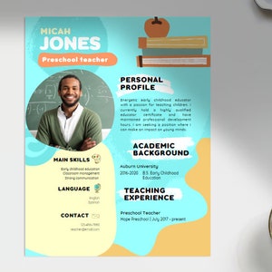 Education Resume Template, Colorful, Educator, Teacher, Professional Resume Template Editable