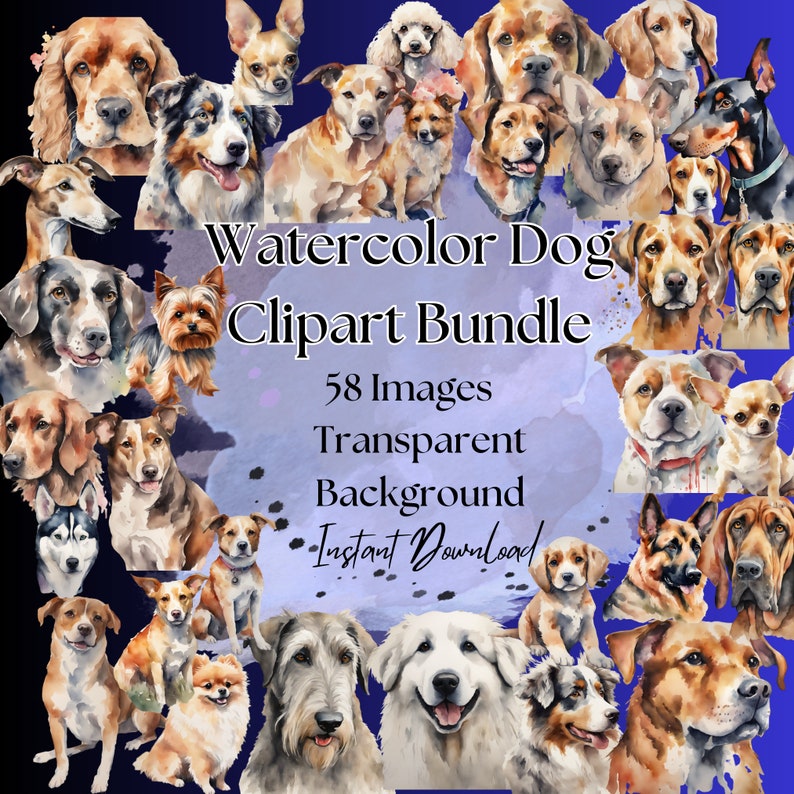 Watercolor Dogs Clipart Bundle 58 PNG Images With Transparent ...
