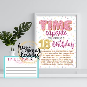 Eerste verjaardagsfeestje tijdcapsule bord- en berichtkaarten | Donut verjaardagsfeestje | Lieve | Herinneringen | Een jaar oud