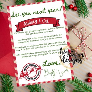Plantilla editable de carta de despedida de un elfo navideño / Descarga instantánea / Imprimible / Duendes navideños / Nos vemos el año que viene / Poema navideño