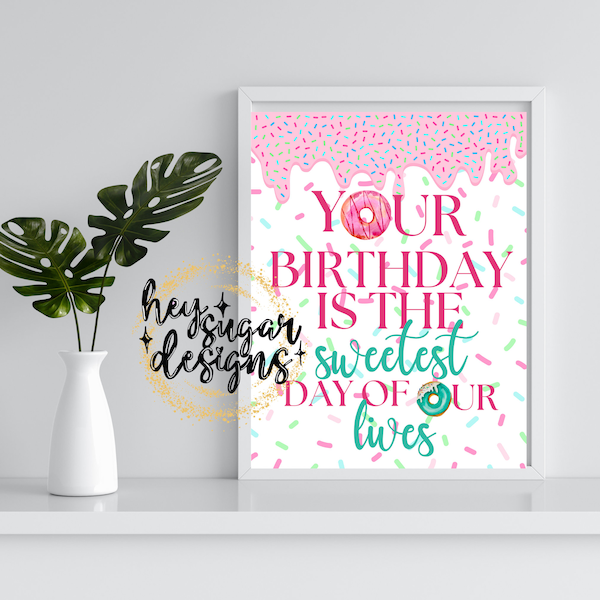 Your Birthday is the Sweetest Day of Our Lives Printable Sign | Donut Birthday Party | Watercolor Donuts | Sweet One Party | First Birthday