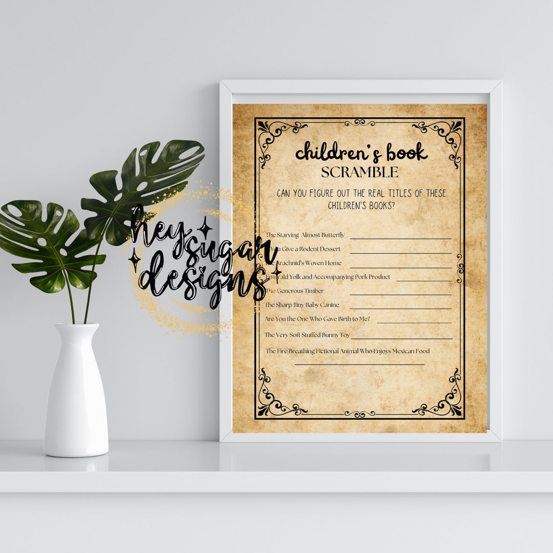 Children's Book Scramble Baby Shower Party Game | Printable Game Cards ...