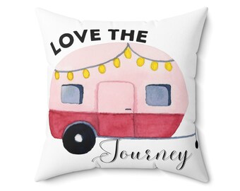 Camper Love the Journey Spun Poliéster Almohada cuadrada / Almohada de tiro / Decoración del hogar / Camping