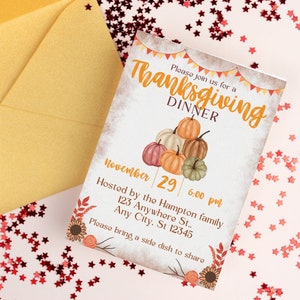Editable Thanksgiving Dinner Invitation Template, Invite, Meal, Pumpkins, Instant Download, Digital, Printable, Downloadable