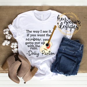Dolly Parton Quote PNG for Sublimation, Screenprint, Guitar, Rain and Rainbow