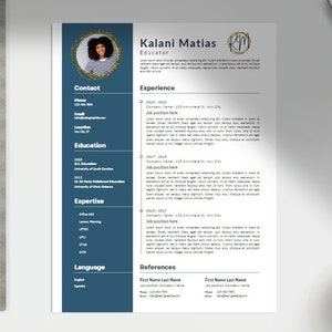 Editable Professional Resume Template Gold Glitter Teal Instant Download Printable Digital Downloadable