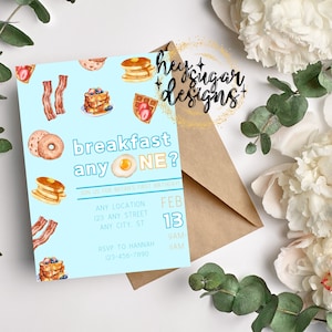 Editable Breakfast Anyone Birthday Invitation Template, Birthday Party, Birthday Celebration, Brunch