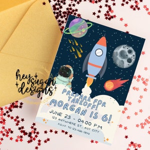 Prepare For Takeoff Editable Birthday Party Invitation Template, Invite, Instant Download, Outer Space, Rocket, Planets, Printable