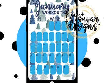 Seguimiento de entrenamiento con selfies de enero de 2025 / Seguimiento de redes sociales / Plantilla de historias de Facebook / Plantilla de historias de Instagram / Calendario mensual