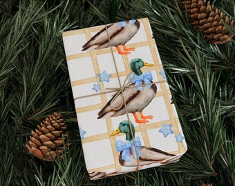 Watercolor Ducks Wrapping Paper | Bird Pattern Gift Wrap Sheets