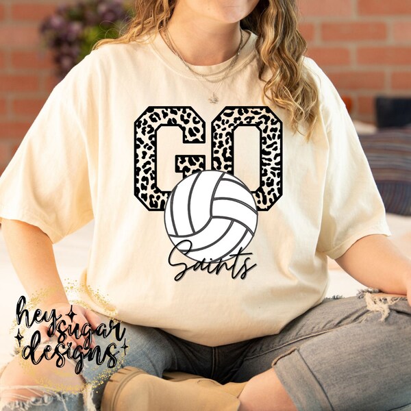 Go Saints Volleyball Sport Leopard Block Letters Script Sports PNG for Sublimation