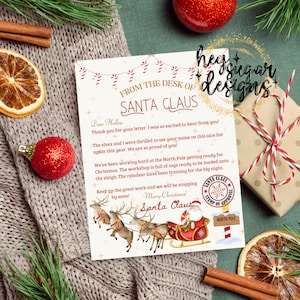 Carta navideña del escritorio de Papá Noel / Plantilla editable / Imprimible / Respuesta de la carta de Papá Noel