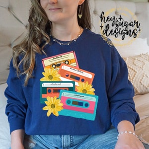 90&#39;s Country Cassette Tapes Flowers Floral PNG for Sublimation Screenprint Strawberry Wine She&#39;s in Love with the Boy Watermelon Crawl