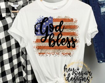 God Bless America PNG for Sublimation, Screenprint, God Bless, United States, USA, American Flag, Distressed, Patriotic, Memorial Day