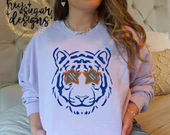 Blue Tiger with Orange Star Sunglasses PNG for Sublimation Screenprint