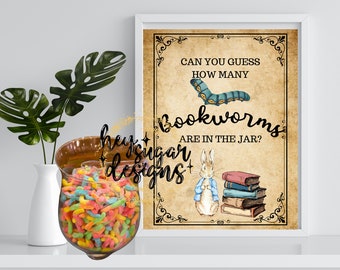 Can You Guess How Many Bookworms are in the Jar Printable Baby Shower Game | Books for Baby | Gummy Worms | Guessing Game