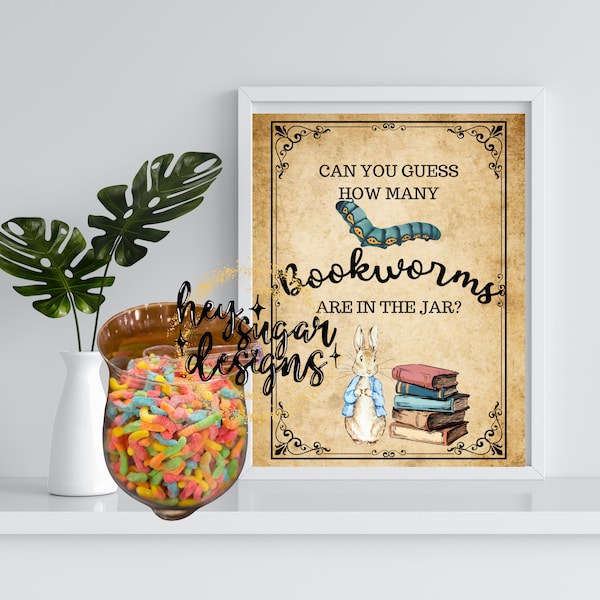 Can You Guess How Many Bookworms are in the Jar Printable Baby Shower Game | Books for Baby | Gummy Worms | Guessing Game