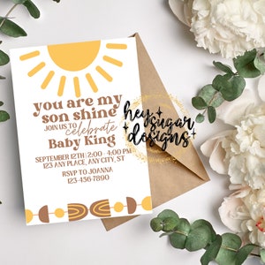 Bearbeitbar You Are My Sonshine Baby Shower Einladungsvorlage, einladen, schwanger, Party, Feier, Sonne, Sonnenschein