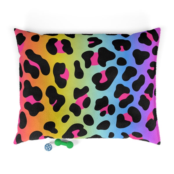 Rainbow Leopard Pet Bed | Dog Bed | Cat Bed | Bright Colors | Neon | Leopard Print | Purple | Blue | Green | Pink | Yellow | Orange | Fleece