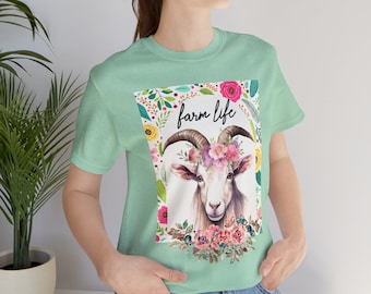 Farm Life Floral Goat Unisex Jersey Short Sleeve Tee | T-Shirt | Shirt | Farmer | Homestead