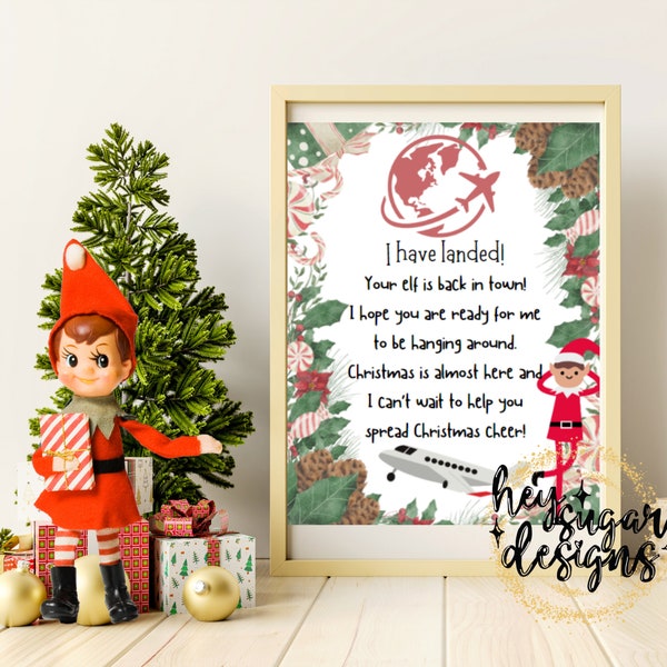 Editable Elf has Landed Template | Christmas Elves | Airplane Trip | Plane | Flying | Instant Download | Printable