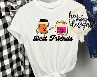 Beste vrienden pindakaas en gelei Retro Food PNG voor sublimatie, zeefdruk, PB&J, PBJ