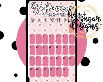 Seguimiento de ejercicios con selfies de febrero de 2025 / Seguimiento de redes sociales / Plantilla de historias de Facebook / Plantilla de historias de Instagram / Calendario mensual