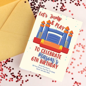 Editable Let&#39;s Jump and Play Bouncy House Birthday Party Celebration Invitation Template, Instant Download, Digital Invite