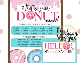 Donut Name Sign Printable | Whats Your Donut Name | Sweet One Donut Birthday Game | Donut Party Game Sign | Donut Decor | Donut Name Tag