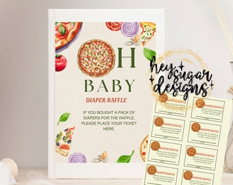 Oh Baby Pizza Baby Shower Windel Tombola Zeichen und Karten | Windeldusche Tickets | Druckbar | Sofort Download