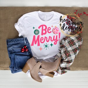 Be Merry Pink Christmas PNG for Sublimation | Screenprint | DTF | Retro | Preppy | Christmas Ornament | Star