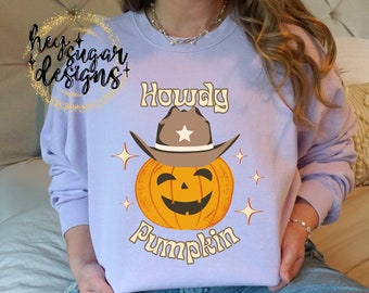 Howdy Pumpkin Halloween Jack o Lantern Cute Country Cowboy Cowgirl Retro PNG for Sublimation Screenprint
