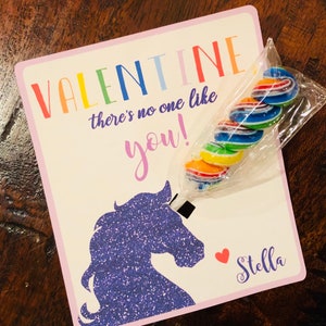 DIY (ish) Personalized (optional) Printed Lollipop Unicorn Valentine! Printed card only 'Pretty Personal by Jenna'