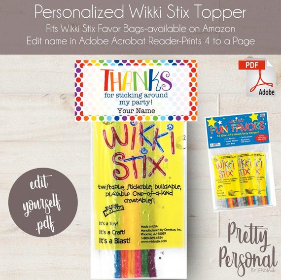 DIY Wikki Stix 'stuck on You' Personalized Printable Party Favor