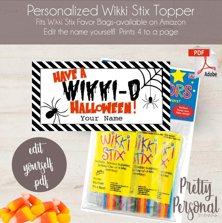 DIY Wikki Stix 'wikki-d Halloween' Personalized Treat Bag Topper Sugar-free  Fun Digital Topper Only 'pretty Personal by Jenna' 