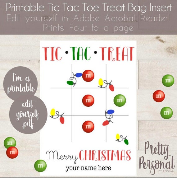 DIY Printable Personalized EditableTic Tac Toe Christmas Favor