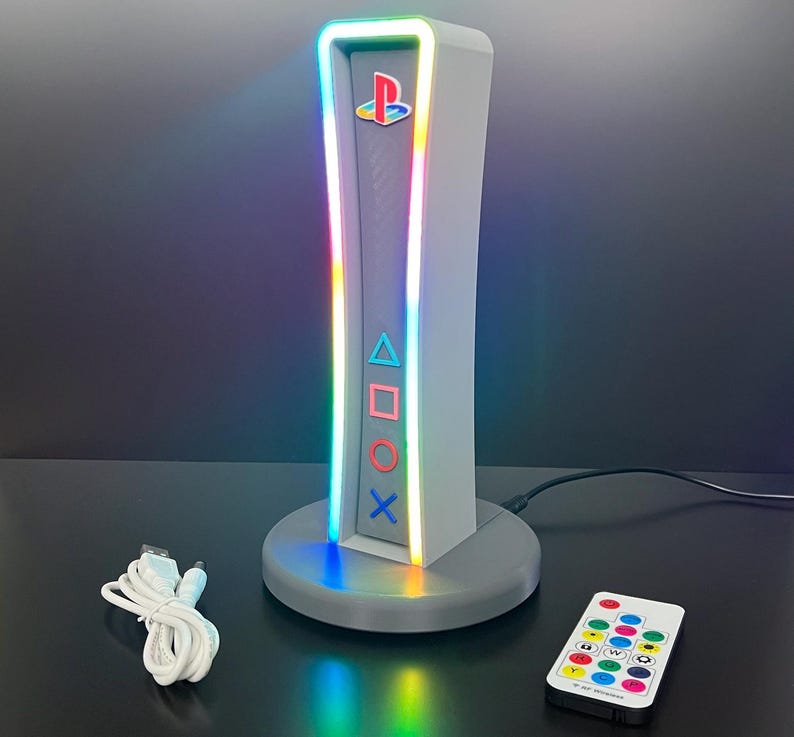 PlayStation Headphone Stand with RGB Lighting | Custom 3D Printed Gaming Headset Stand | PS-Themed Desk Accessory | Gamer Gift Classic
