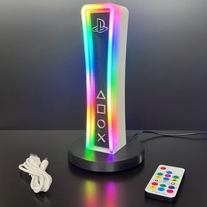 PlayStation Headphone Stand with RGB Lighting | Custom 3D Printed Gaming Headset Stand | PS-Themed Desk Accessory | Gamer Gift White