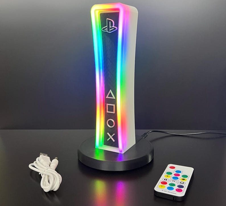 PlayStation Headphone Stand with RGB Lighting | Custom 3D Printed Gaming Headset Stand | PS-Themed Desk Accessory | Gamer Gift White