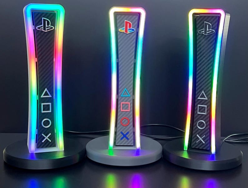 PlayStation Headphone Stand with RGB Lighting | Custom 3D Printed Gaming Headset Stand | PS-Themed Desk Accessory | Gamer Gift image 1