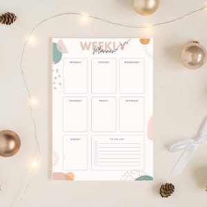 Planejador semanal para impressão com quadro de visão | Estilo abstrato A4 para viagens, objetivos, carreira, saúde, dinheiro e hobbies | Planejamento de segunda a domingo