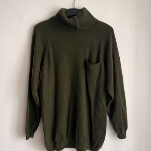 100% Pure Cashmere Vintage Turtleneck Sweater Size M/L | Khaki Knit | Unisex Pre-Owned Cashmere Sweater