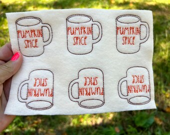 Pumpkin Spice Cup Feltie Sheet, Embroidered Embellishments