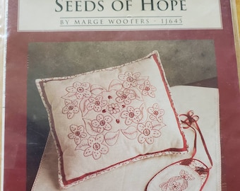 Seeds of Hope Red Work pattern  Embroidery  Complete paper pattern by Indigo Junction
