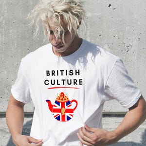 British Culture Union Jack Flag Tea Pot Unisex Tee, UK Pride Shirt, England Patriotic Top, London Teapot T-Shirt, British Heritage Apparel